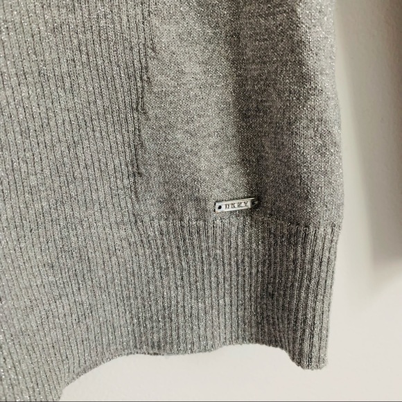 DKNY Metallic Silver Ribbed Stretch Sweater - Picture 3 of 6